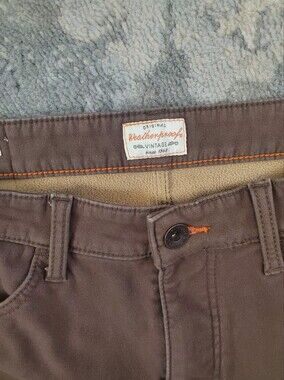 Weatherproof Brown Fleece Lined Pants with Orange Stitching Detail Size 36x30